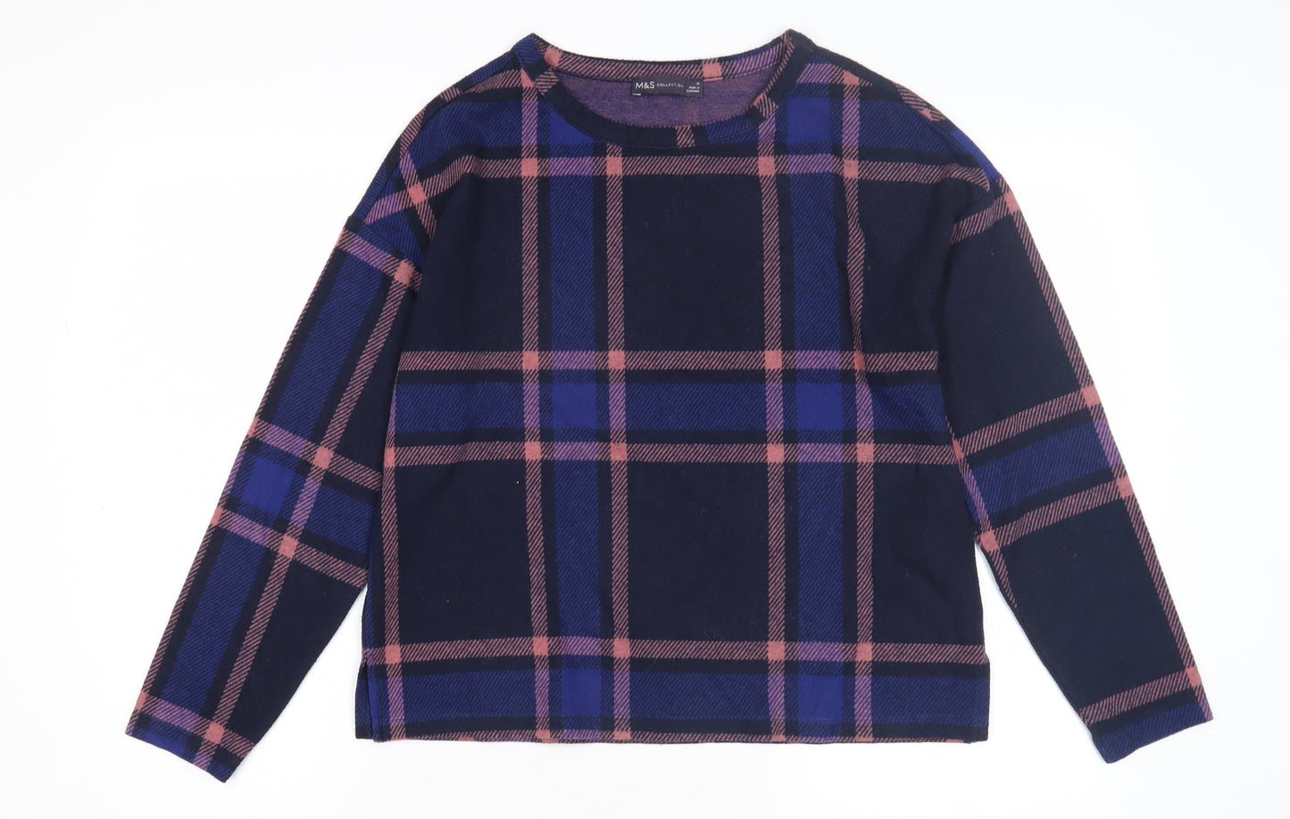 Marks and Spencer Women's Size 10 Blue Check Long Sleeve Top
