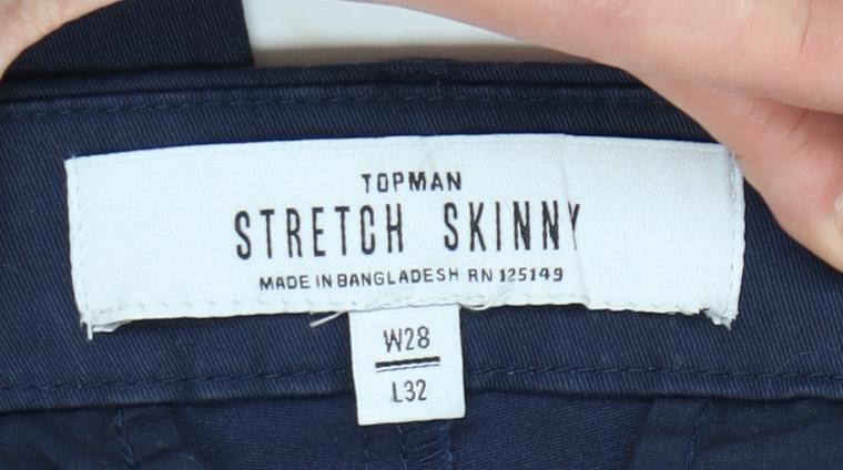 Topman Unisex Blue Skinny Trousers Size 16