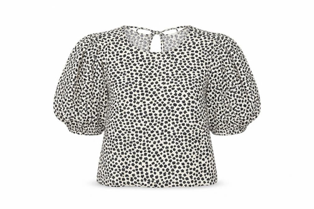 H&M Women's Ivory Floral Blouse, Size S, Puff Sleeve