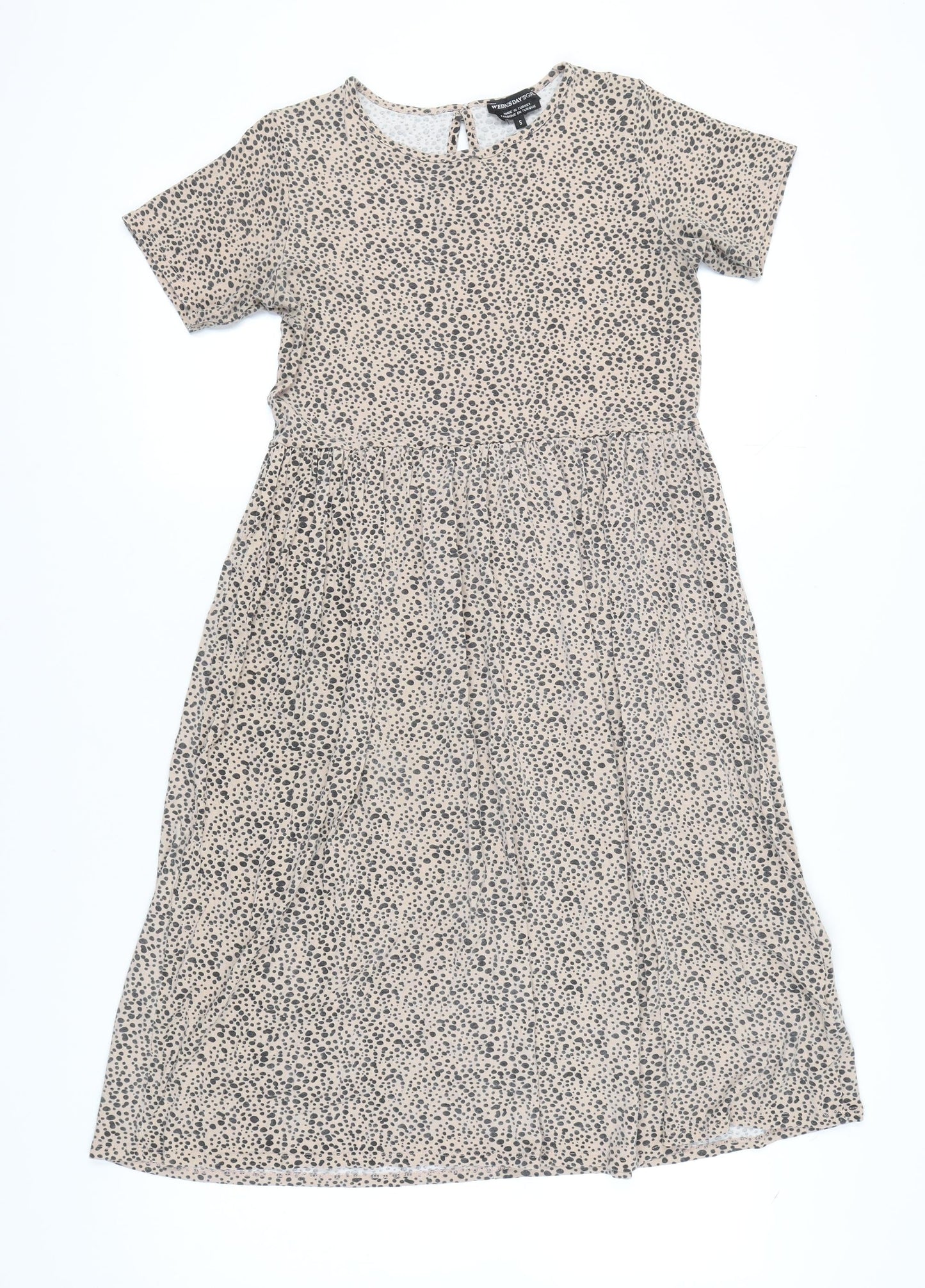Wednesday's Girl Beige Animal Print Midi Dress S