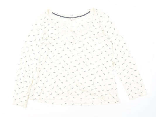 Fat Face Women's White Floral Blouse Size 16 Long Sleeve