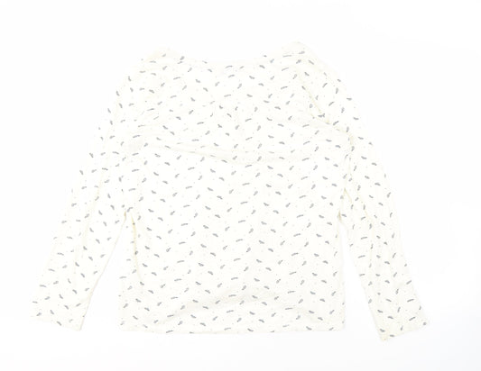 Fat Face Women's White Floral Blouse Size 16 Long Sleeve