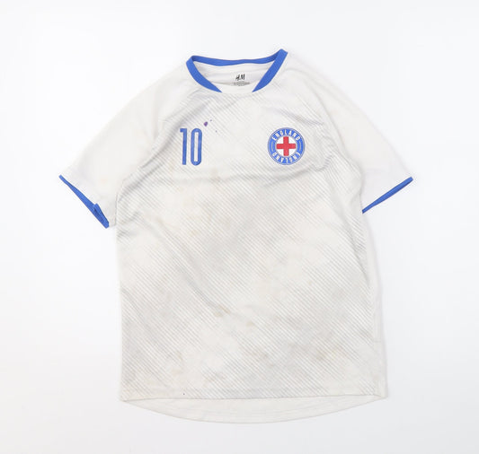 H&M Boys White Football Jersey T-Shirt, Light Stains, Size 10-12 Years
