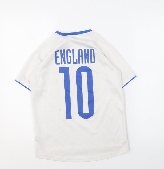 H&M Boys White Football Jersey T-Shirt, Light Stains, Size 10-12 Years