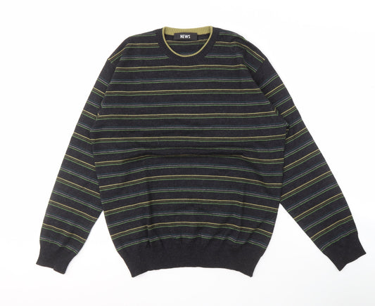 NEWS Men's Black Striped Pullover Jumper Size 2XL