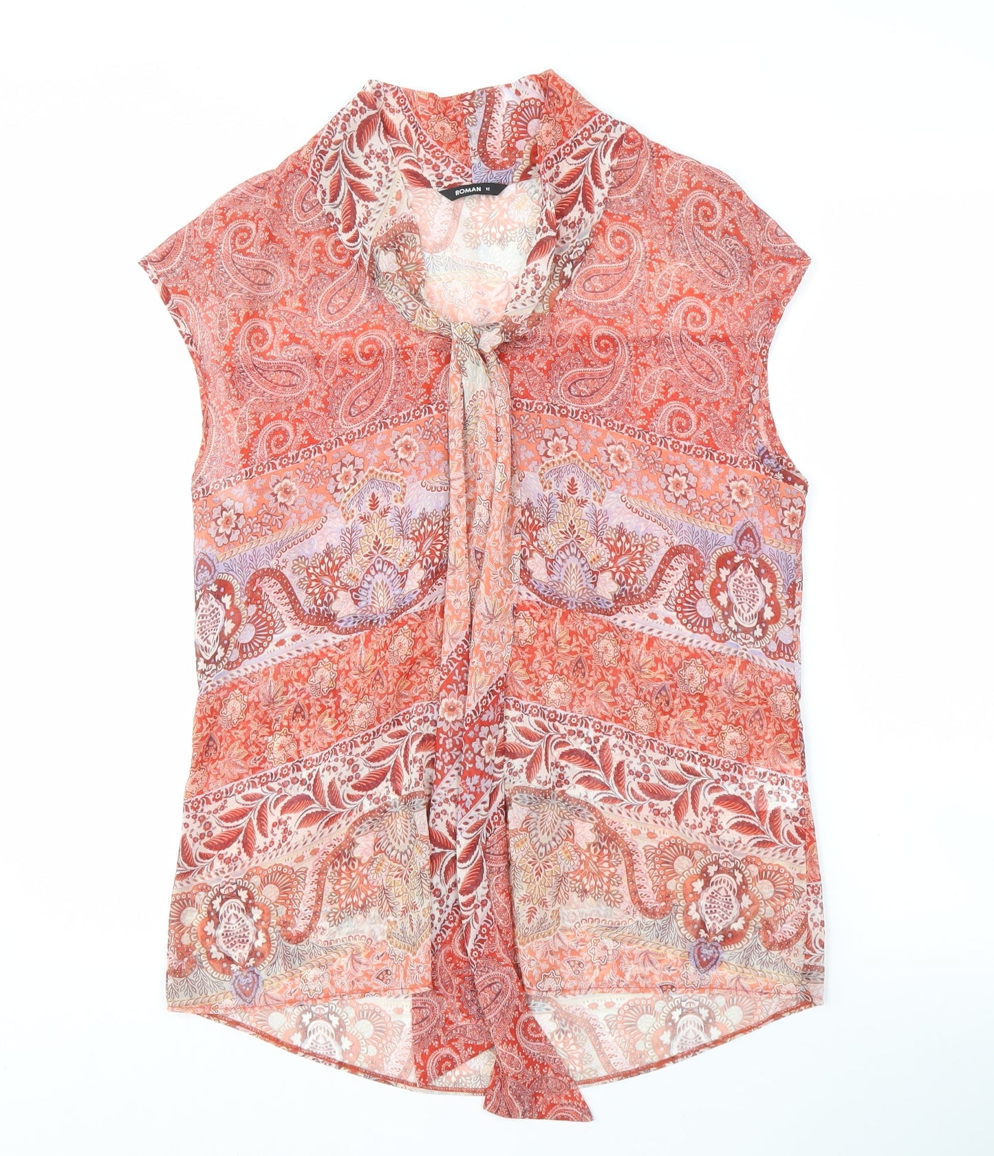 Roman Women's Red Paisley Blouse Size 12 Sleeveless