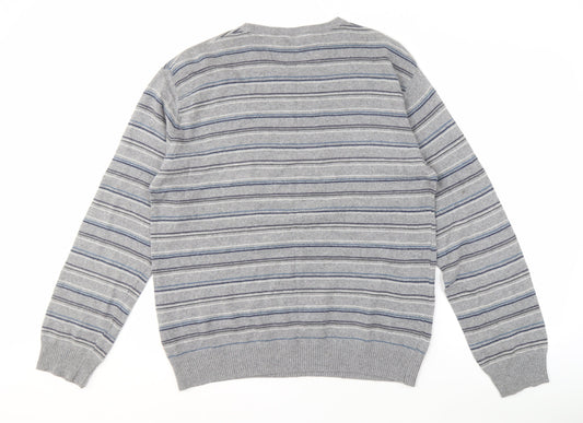 SIMONE Men's Grey 2XL Striped Wool Knit Pullover
