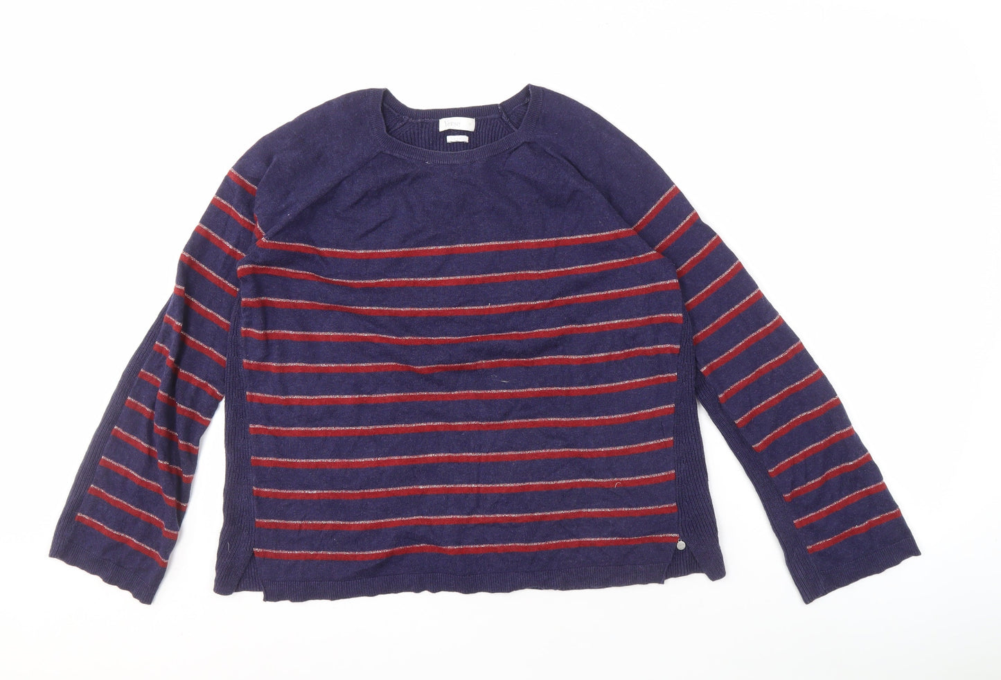 Yerse Women's Blue Striped Cotton Pullover Jumper M