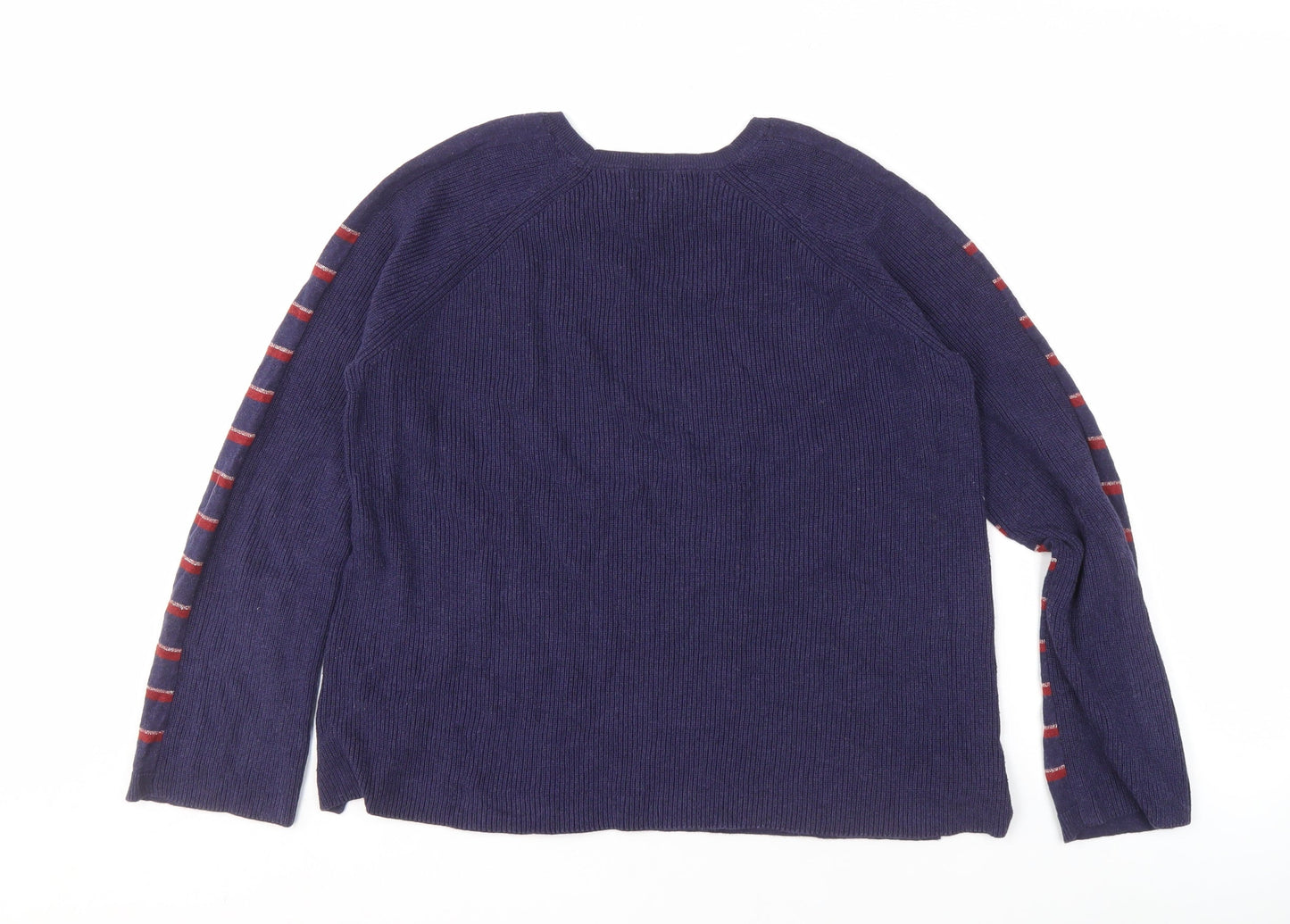 Yerse Women's Blue Striped Cotton Pullover Jumper M