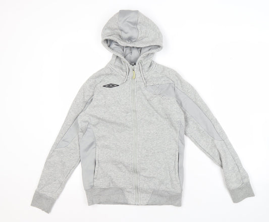 Umbro Grey Full Zip Hoodie, Size 12 Unisex, Logo Accent