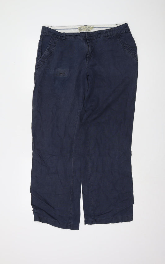 Fat Face Women's Blue Linen Trousers, Size 12, Summer Casual