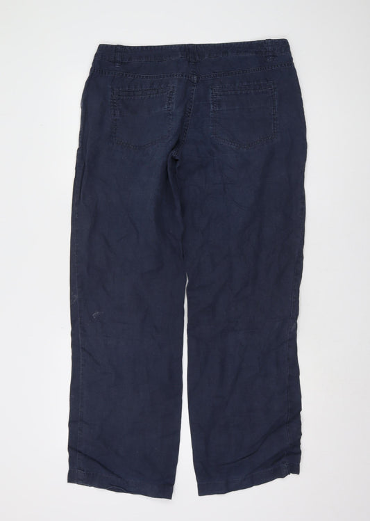 Fat Face Women's Blue Linen Trousers, Size 12, Summer Casual