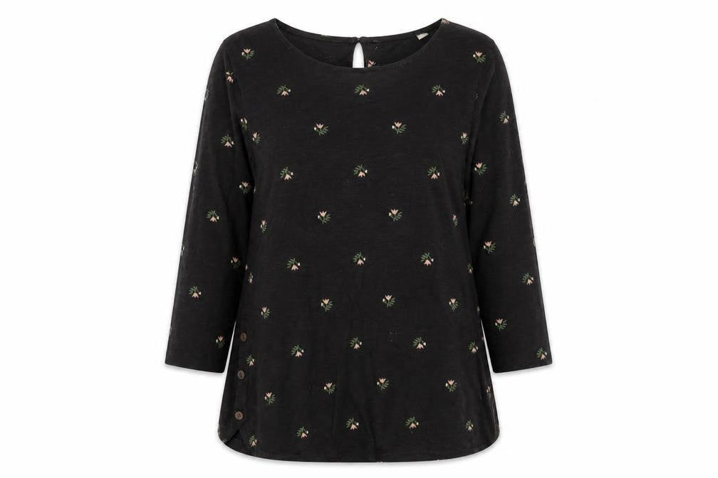 FatFace Women's Black Floral 3/4 Sleeve Blouse UK 8