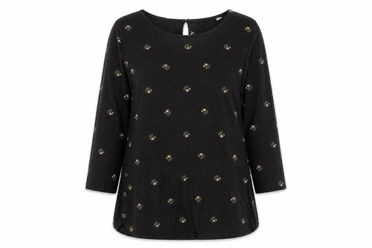 FatFace Women's Black Floral 3/4 Sleeve Blouse UK 8