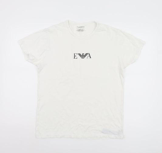 Emporio Armani Men's White L T-Shirt, Logo Accent, Crew Neck