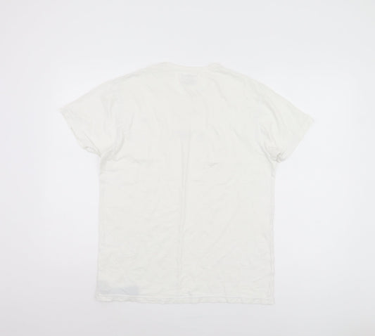 Emporio Armani Men's White L T-Shirt, Logo Accent, Crew Neck