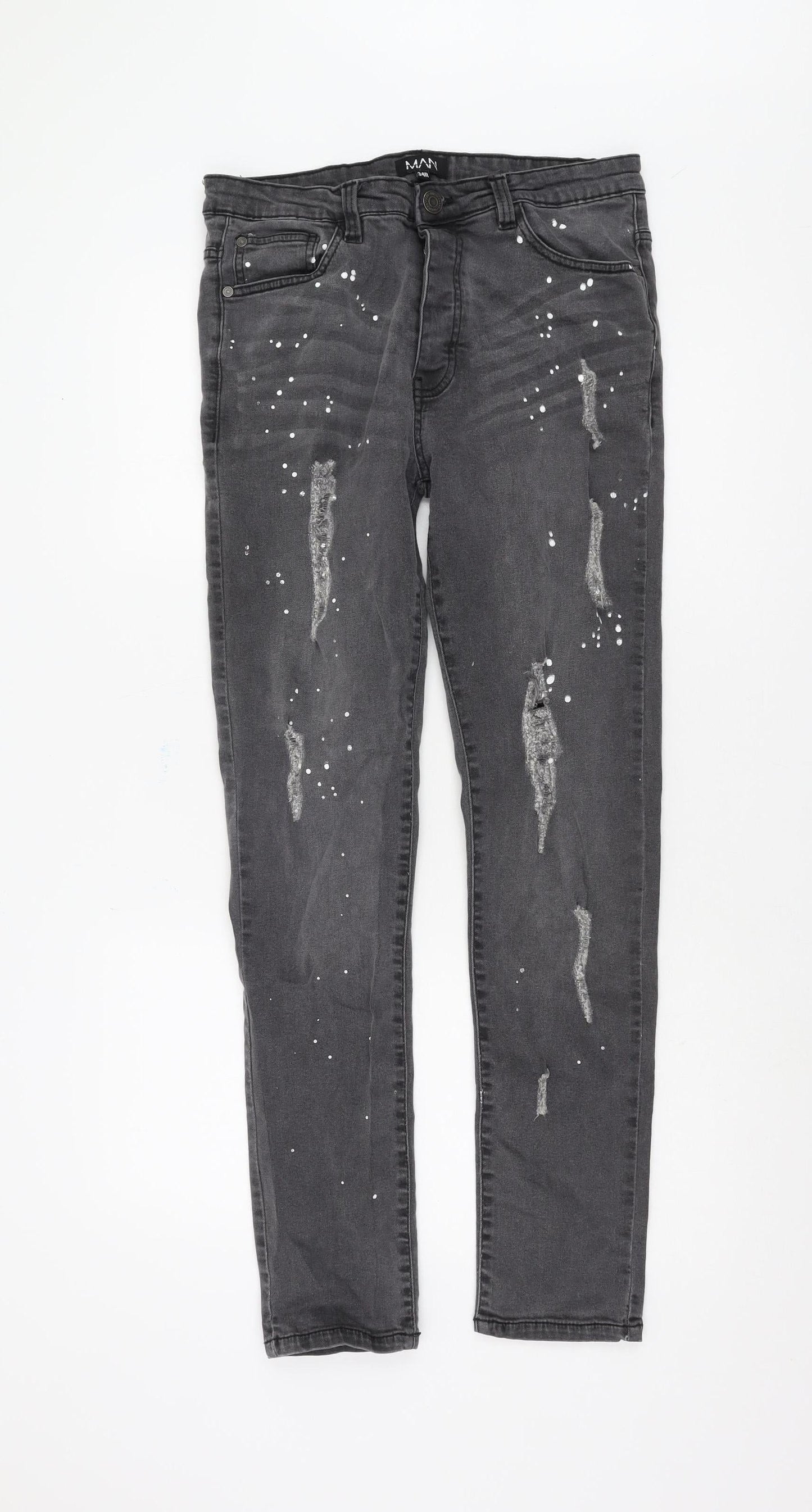 MAN Men's Black Distressed Denim Jeans Size 34R