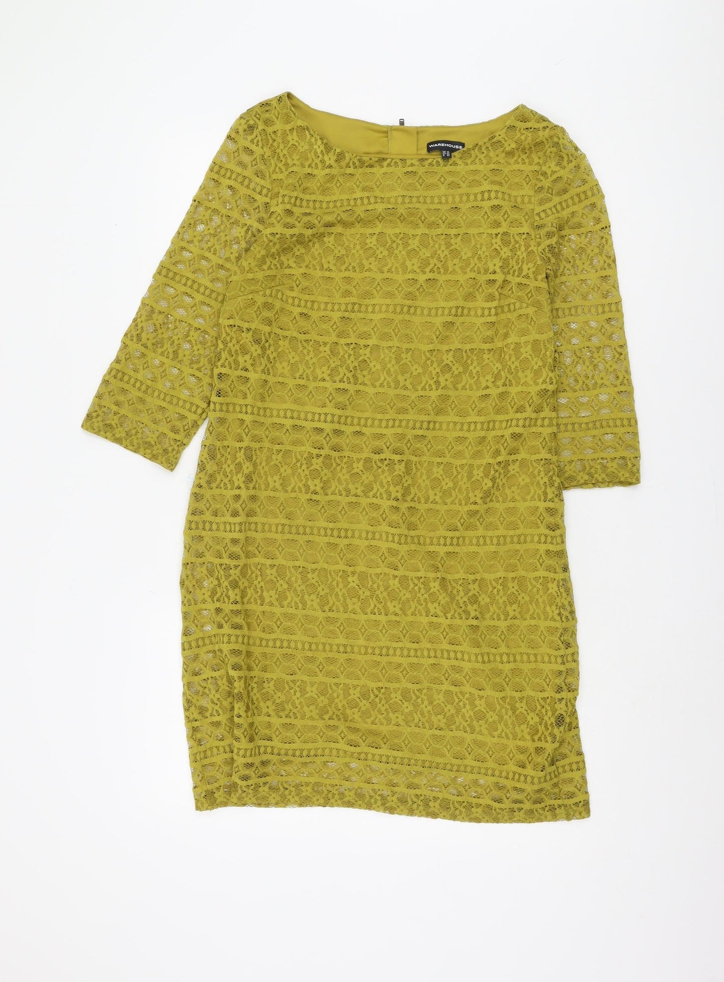 Warehouse Women's Yellow Lace Shift Dress UK 14