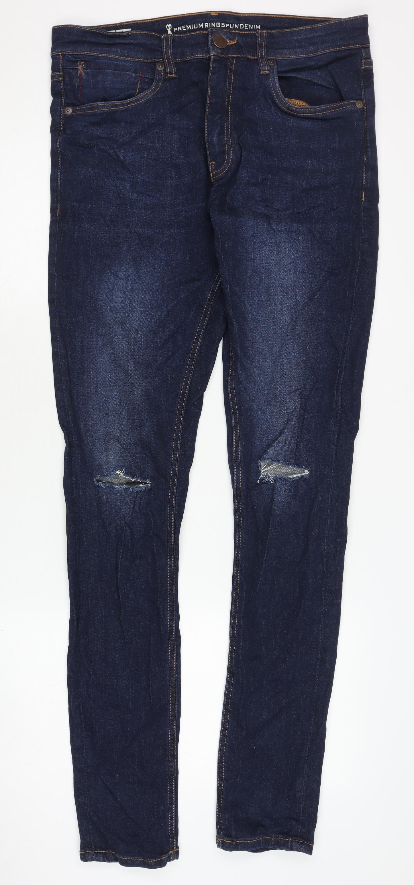 Ringspun Men's Blue Skinny Jeans, Size 32, Distressed