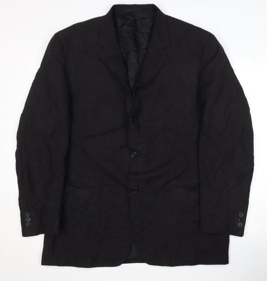 Jaeger Men's Black Wool Long Blazer - Size 54L, Formal Jacket
