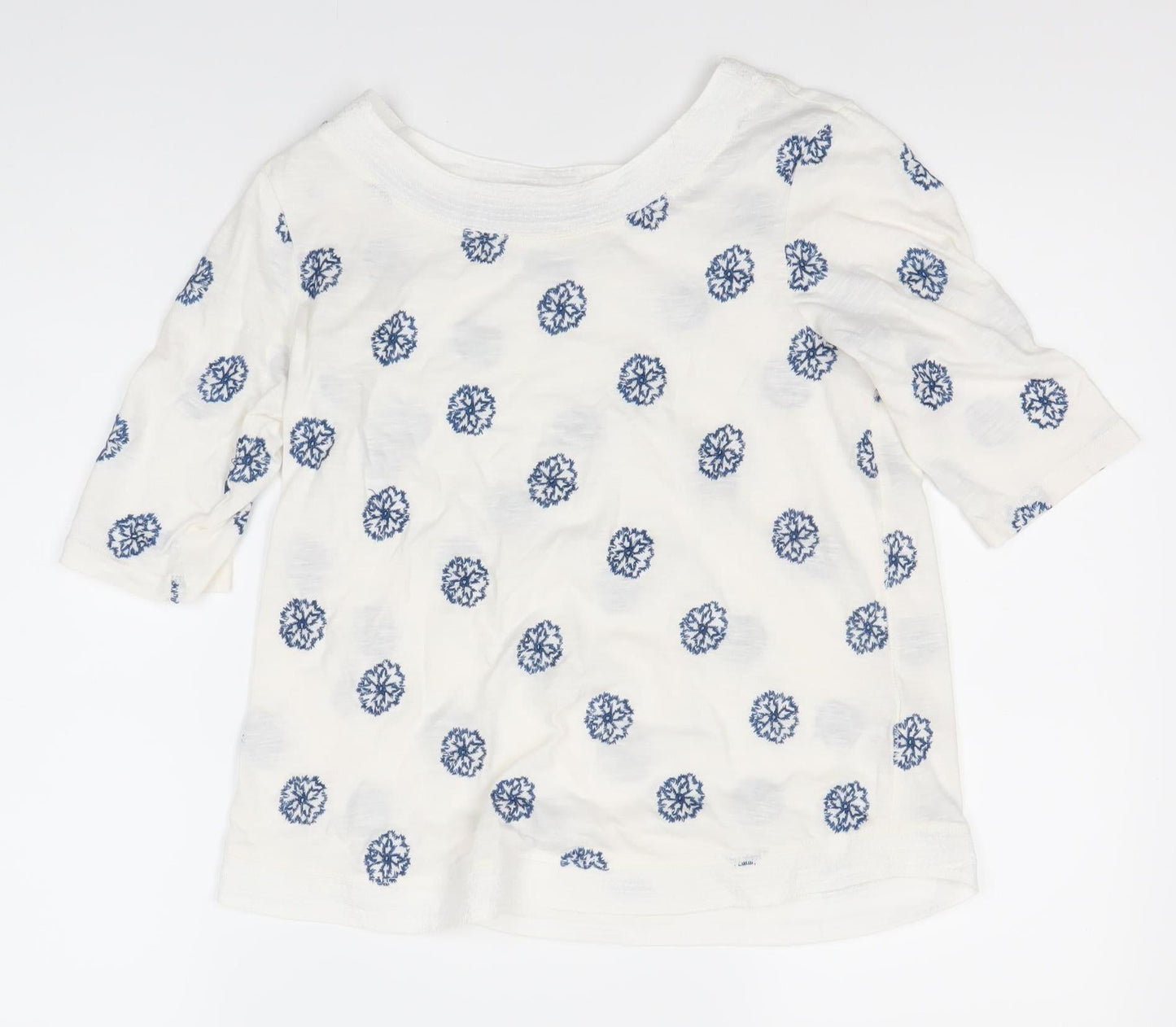 Women's White Floral Top, Size 8, 3/4 Sleeve