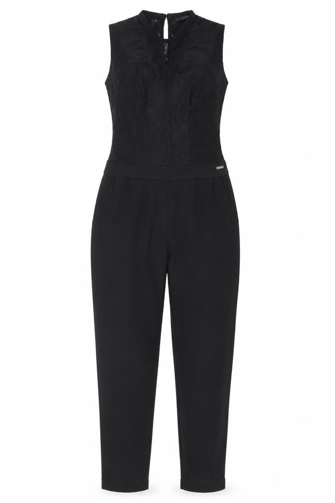 Front view of Guess Women's Black Lace Jumpsuit, size 10, Party Chic