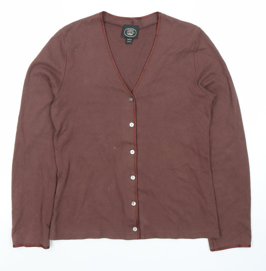 Laura Ashley Women's Brown Cardigan Medium V-Neck Cotton