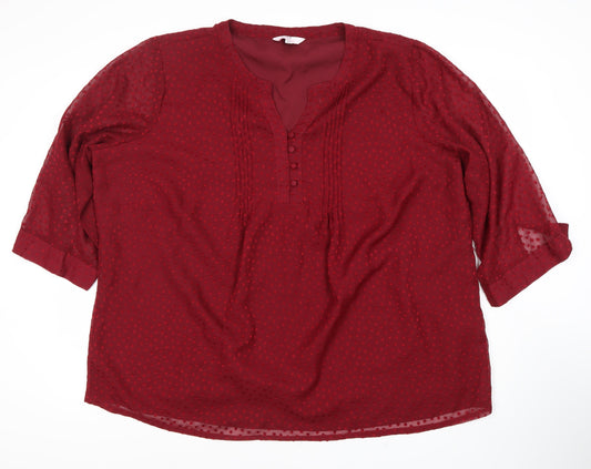 Ulla Popken Women's Red Polka Dot Blouse Size 26