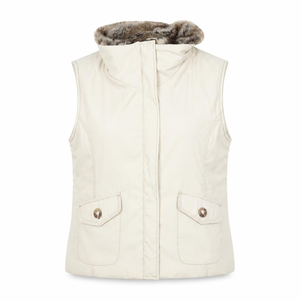 Lakeland Women's Ivory Waistcoat Size 16 with Faux Fur