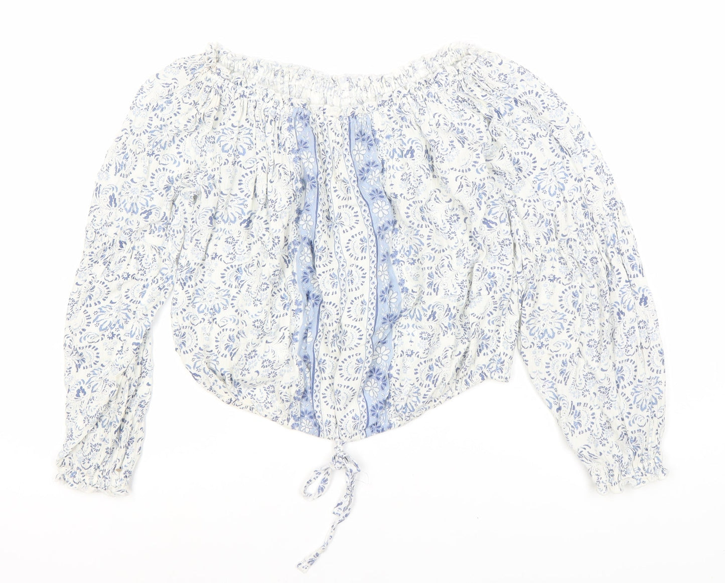 Hollister Women's Blue Floral Cropped Blouse XS
