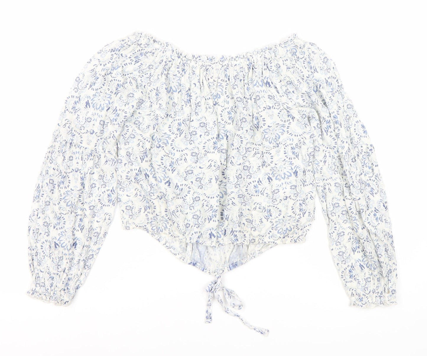Hollister Women's Blue Floral Cropped Blouse XS