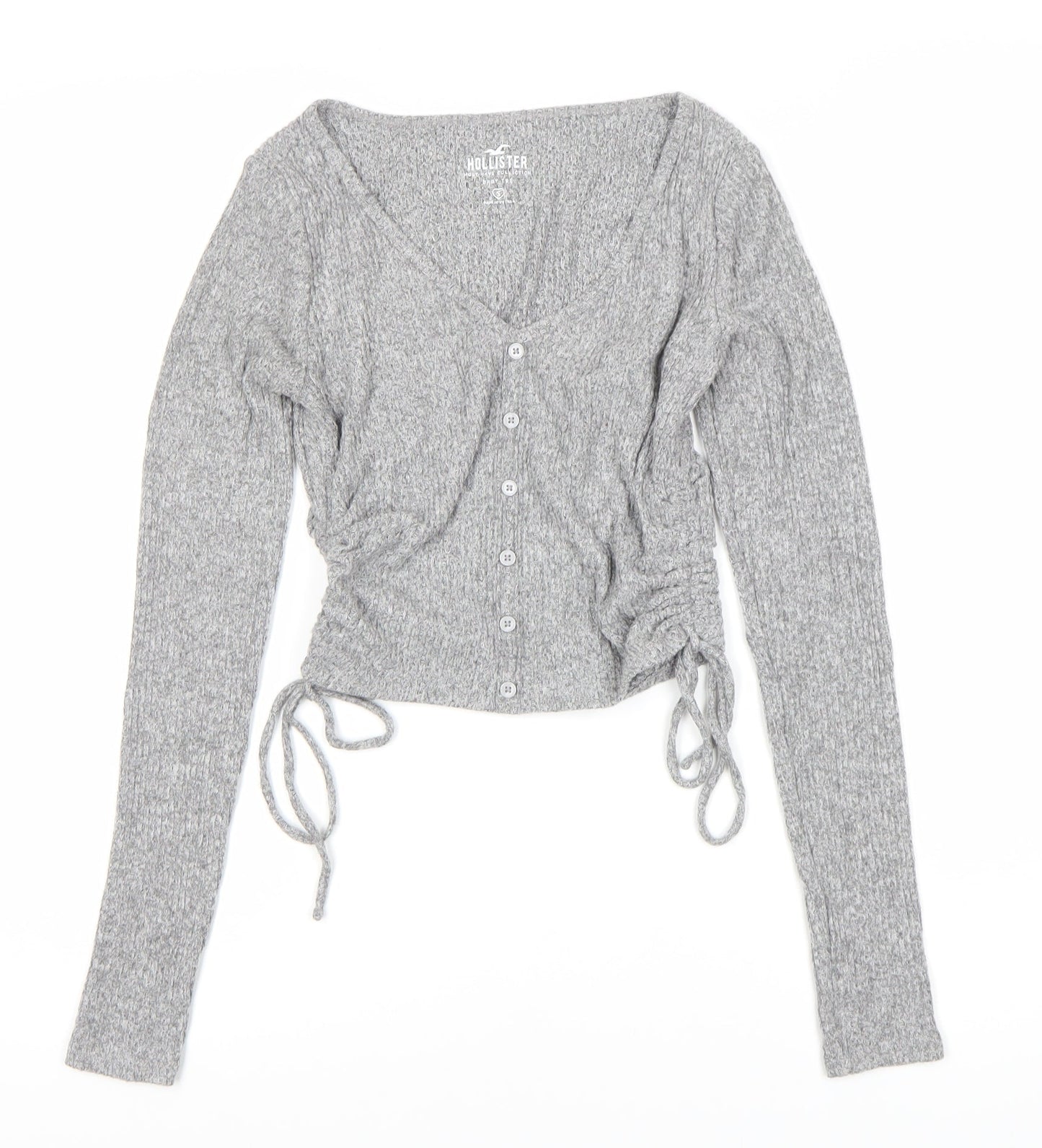 Hollister Women's Grey Cropped Button-Up Top Size S