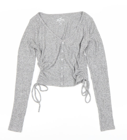 Hollister Women's Grey Cropped Button-Up Top Size S