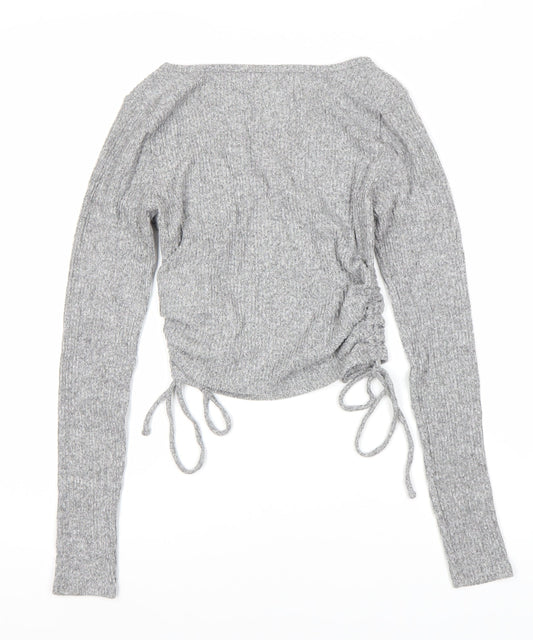 Hollister Women's Grey Cropped Button-Up Top Size S