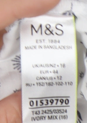 Marks and Spencer Women's White Floral Blouse Size 16