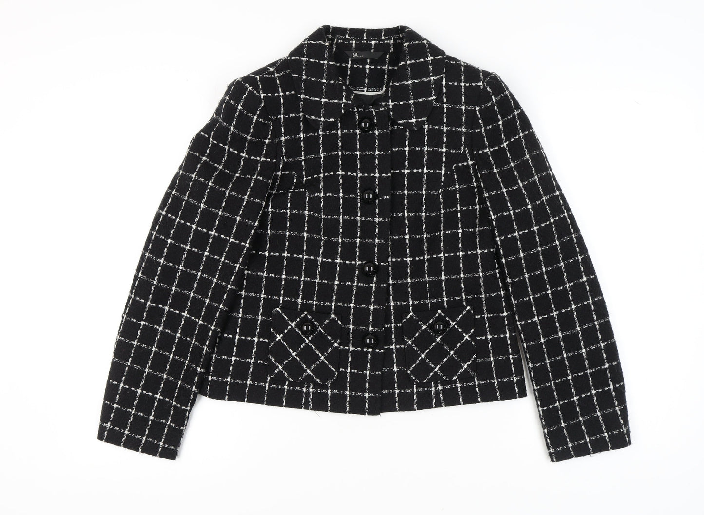 BHS Women's Black Check Blazer, Size 12, Cropped Style