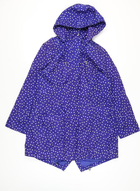 Finesse Women's Blue Polka Dot Hooded Rain Coat Size 14