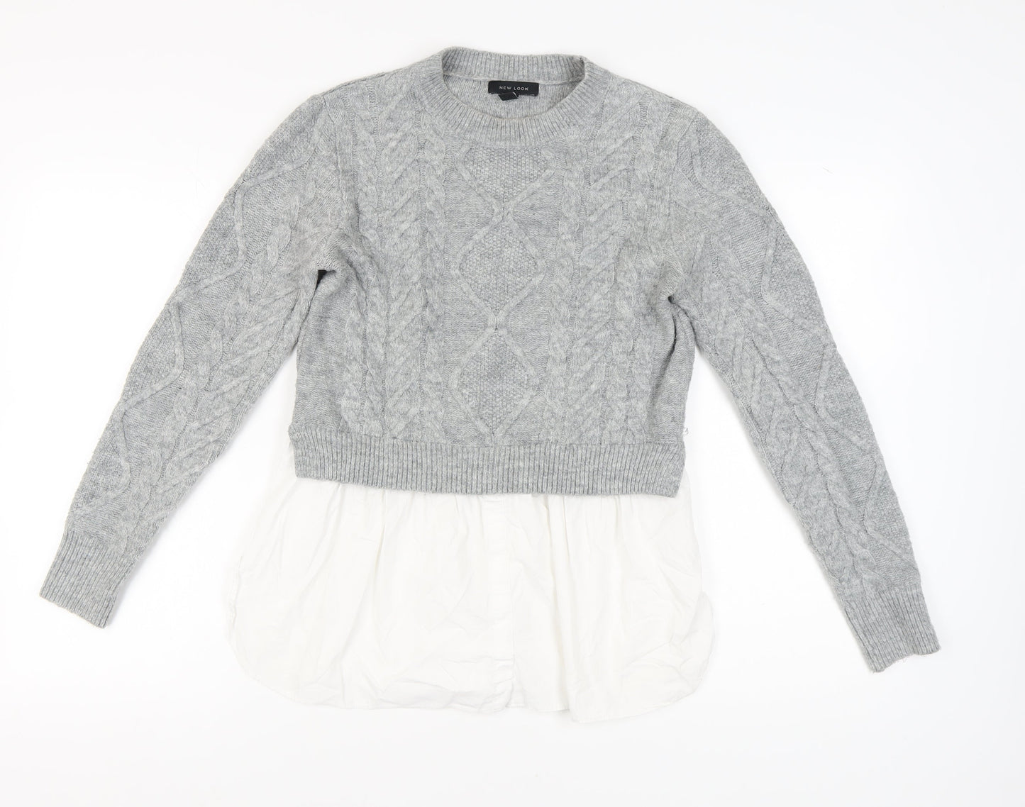 New Look Women's Grey Cable-Knit Pullover Jumper UK 12