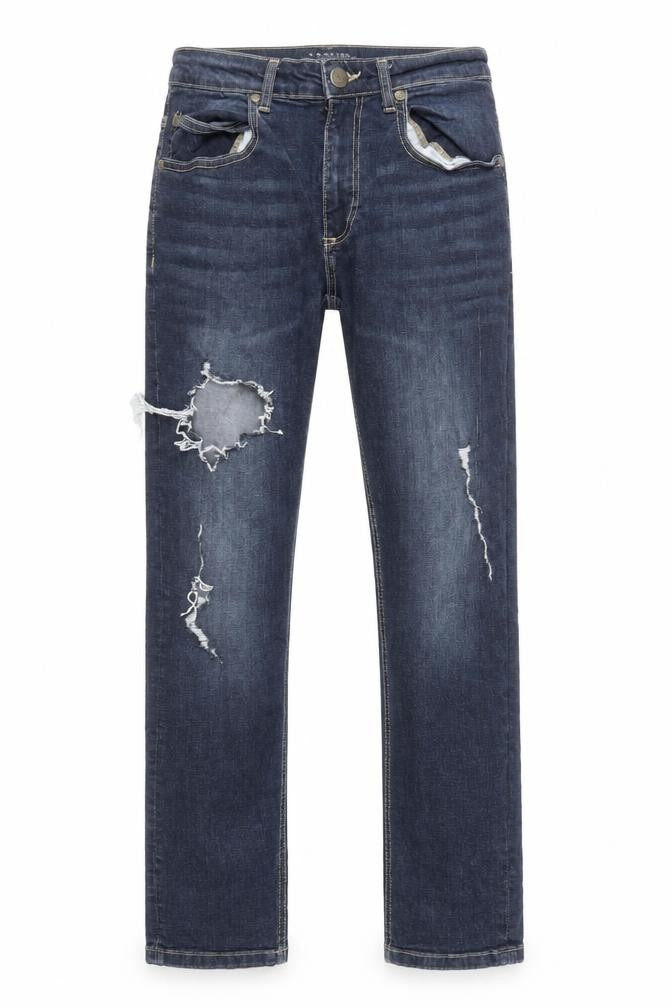 Crosshatch Men's Blue Slim Fit Distressed Jeans 30W 30L
