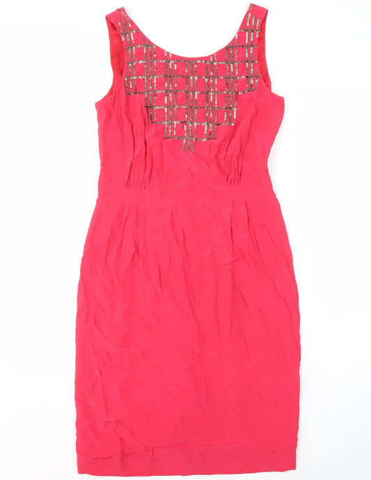 Boden Women's Red Sheath Dress Size 8 Sleeveless Beaded V-Neck