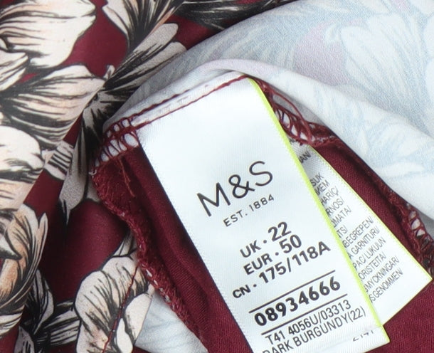 Marks and Spencer Women's Red Floral Blouse, Size 22