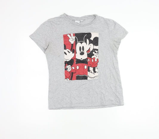 Disney Women's Grey Mickey T-Shirt, Size S, Casual Style