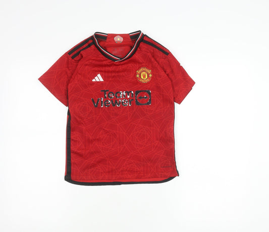 Adidas Boys Red Manchester United Football Jersey Size 22