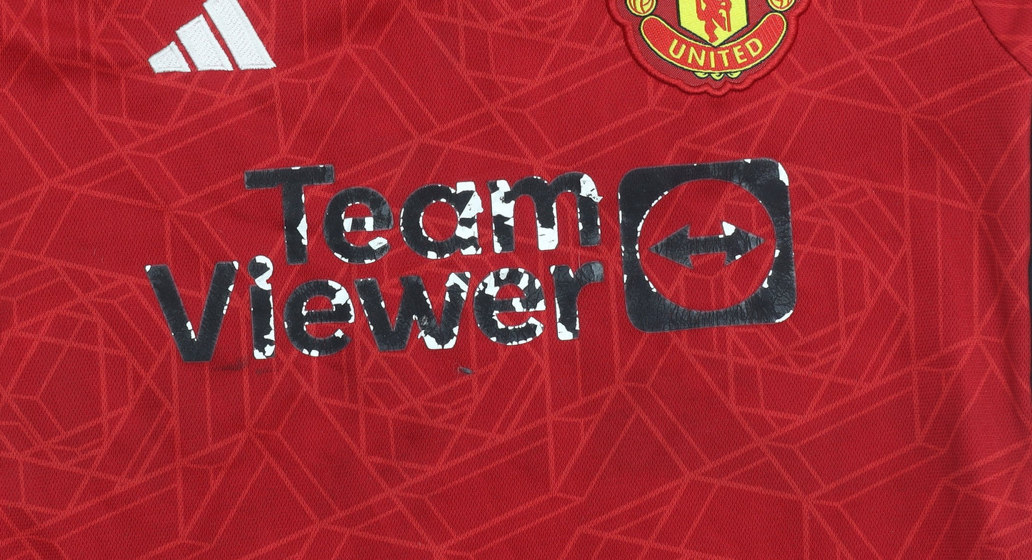 Adidas Boys Red Manchester United Football Jersey Size 22