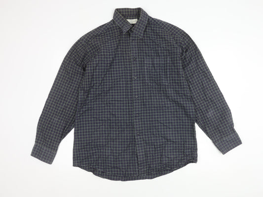 Marks and Spencer Men's Navy Check Shirt Size 16