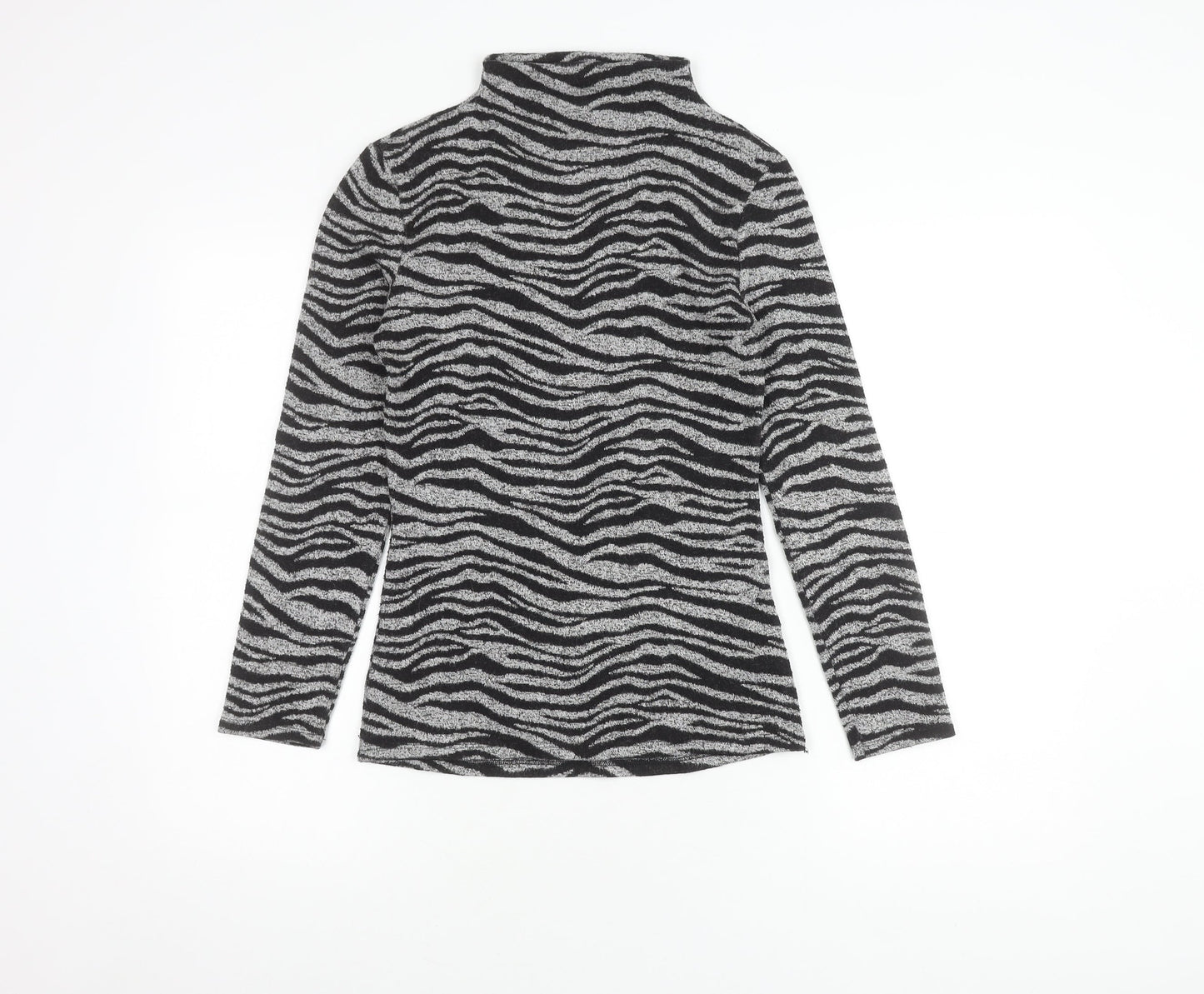 Oasis Women's Grey High Neck Animal Print Jumper XS