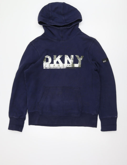 DKNY Jeans Men's Blue Pullover Hoodie - Logo Accent