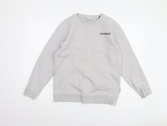 Napapijri Boys Grey Pullover Sweatshirt - Size 14Y, Logo Accent