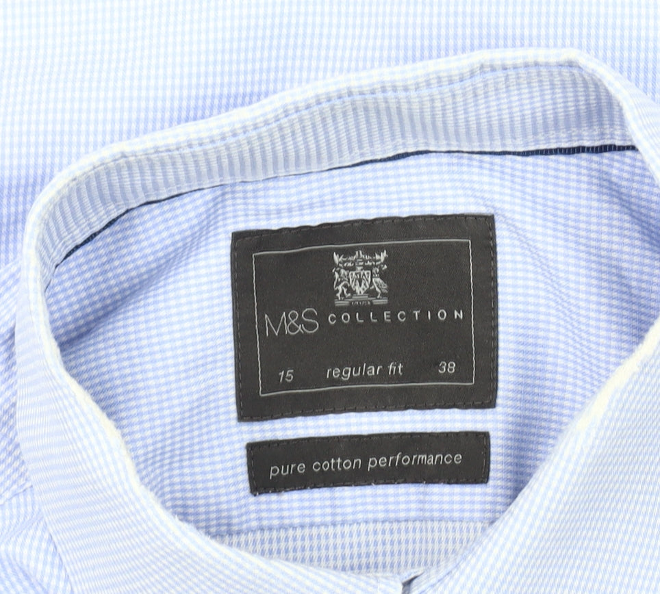 Marks and Spencer Men's Blue Regular Fit Shirt Size 15