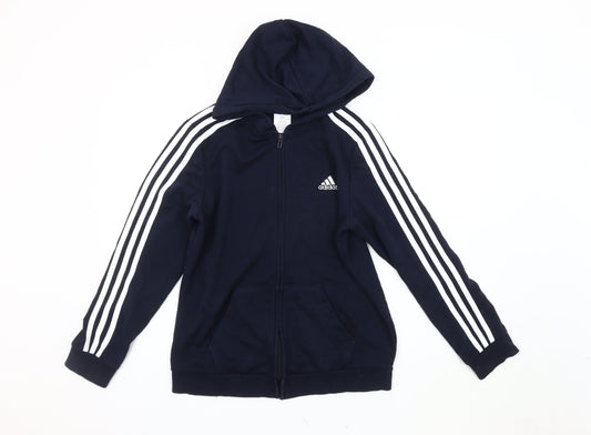 Adidas Unisex Blue Hooded Zip Jacket M